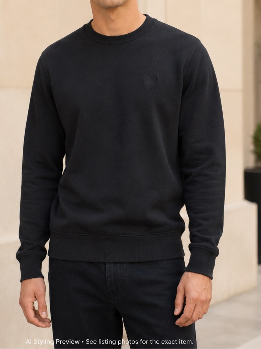 INIMIGO Men’s Black Organic Cotton Heart Crewneck Sweatshirt Small
